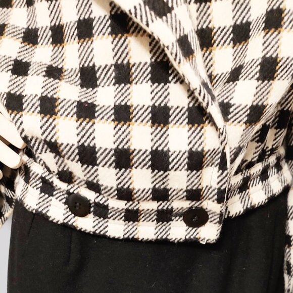 Vintage 1990s Valentino Designer Black Checked Oversized Wool Short Jacket - Picture 5 of 8